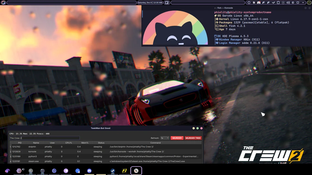 The Crew 2 running on Linux, screenshot from the r/linux_gaming post
